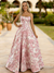 A-Line/Princess Floral Prom Dresses Corset Strapless Floor-Length Jacquard Pearl Dresses With Pocket