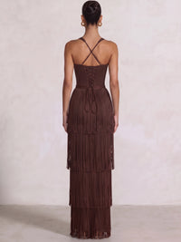 Sheath/Column Evening Dresses Sweetheart Sleeveless Midi Length Fringed Party Dresses Cross Straps Lace-Up Formal Dresses