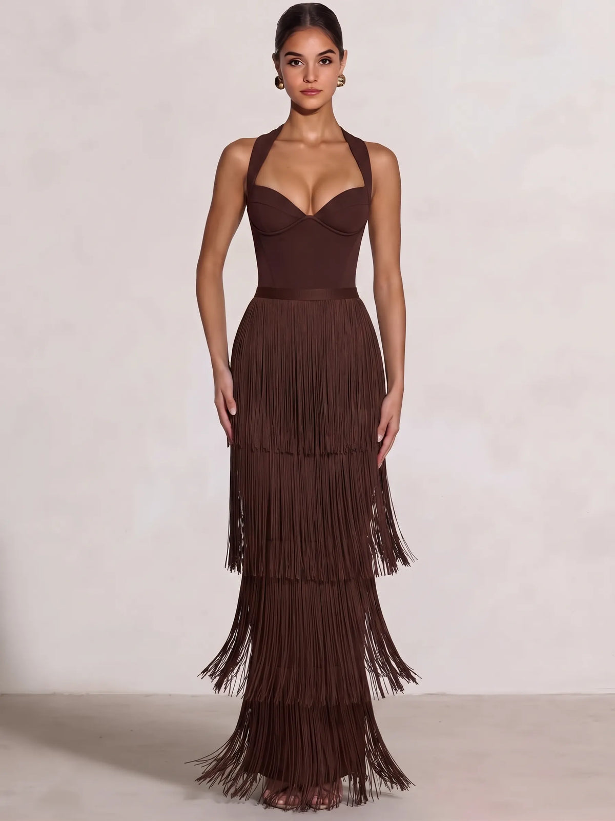 Sheath/Column Evening Dresses Sweetheart Sleeveless Midi Length Fringed Party Dresses Cross Straps Lace-Up Formal Dresses