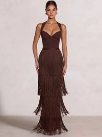 Sheath/Column Evening Dresses Sweetheart Sleeveless Midi Length Fringed Party Dresses Cross Straps Lace-Up Formal Dresses
