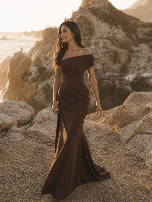 Mermaid Prom Dresses One Shoulder One Short Sleeve Floor-length Formal Dress With Asymmetric Draped Panel