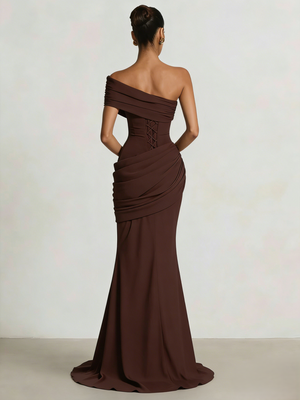 Mermaid Prom Dresses One Shoulder One Short Sleeve Floor-length Formal Dress With Asymmetric Draped Panel