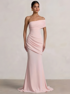 Mermaid Prom Dresses One Shoulder One Short Sleeve Floor-length Formal Dress With Asymmetric Draped Panel