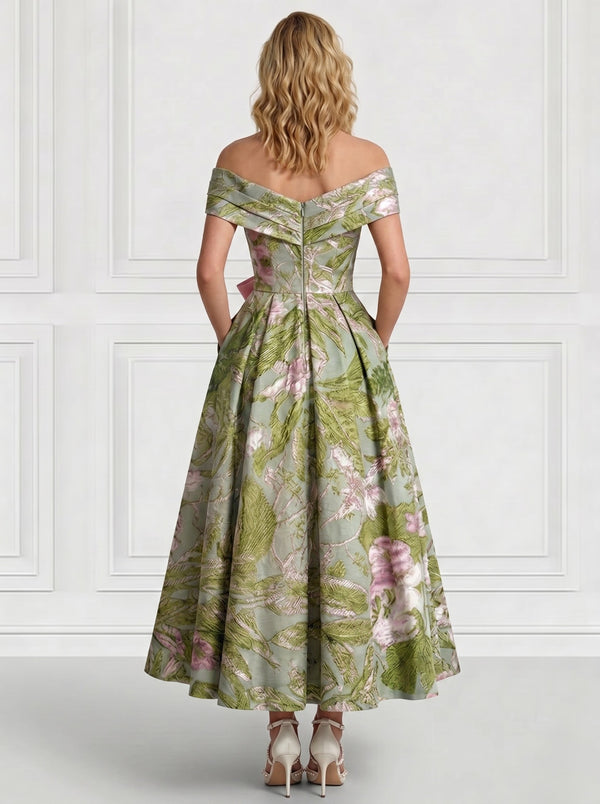 floral print semi formal dresses Cream A-Line Midi Casual Party Dress with Floral Print Cream Floral Print / Large