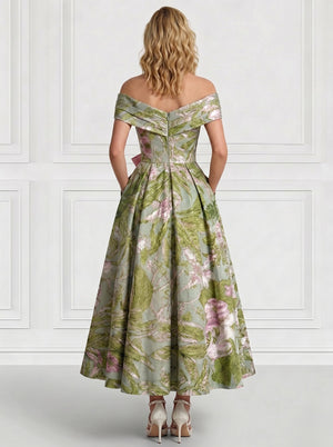 floral semi formal dresses Nafori Pink A-Line/Princess Cocktail Dresses Floral Semi-Formal Dresses V Neck Short Sleeves Tea Length with Bowknot Pocket 2026