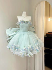A-Line/Princess Homecoming Dresses Floral Tulle Party Dresses Strapless Short/Mini Layerd Ruffled Prom WIth Bow