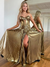 A-Line/Princess Prom Dresses Sweetheart Strapless Floor-length Sparkle Long Metallic Prom Dress with Pleated&Side Split