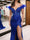 Sheath/Column Prom Dress Off-the-Shoulder V-Neck  High Split Floor-Length Sparkle Dress Formal Party Sequins Dress with Feather&Appliques
