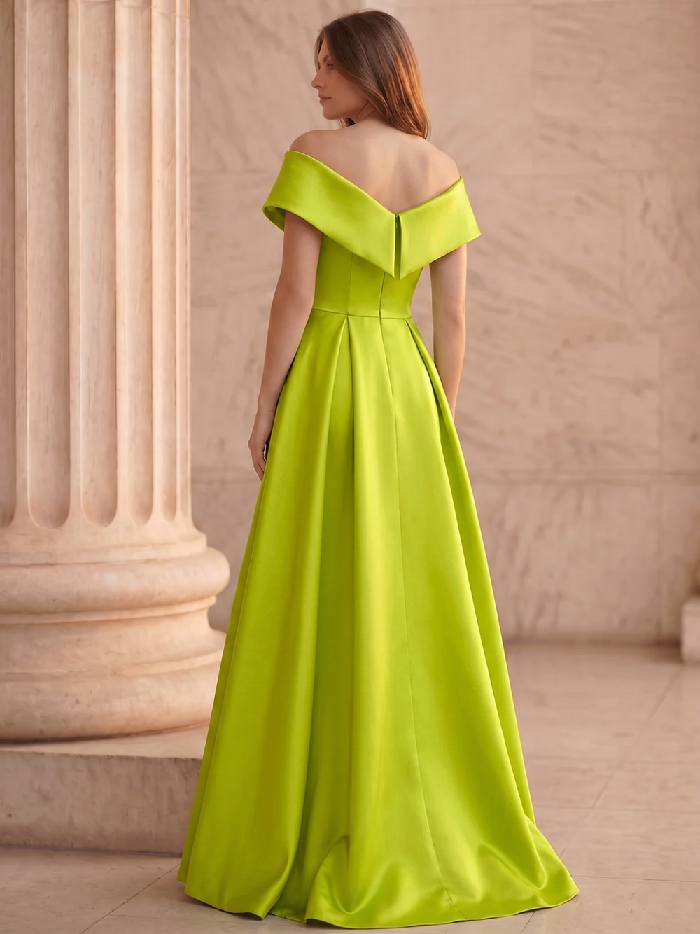 A-Line Evening Dress Short Sleeve Floor Length V Neck Satin Dress With Pocket Sash Bow Wedding Guest Dress