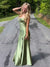 Sheath/Column Yellow Prom Dresses Satin Spaghetti Straps Sleeveless Floor-length With Side Split