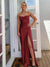 Sheath/Column Yellow Prom Dresses Satin Spaghetti Straps Sleeveless Floor-length With Side Split