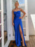 Sheath/Column Yellow Prom Dresses Satin Spaghetti Straps Sleeveless Floor-length With Side Split