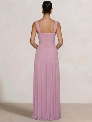 A Line/Princesses Prom Dresses Ruched Chiffon Spaghetti Straps Floor-Length Formal Dress Wedding Guest Ruched