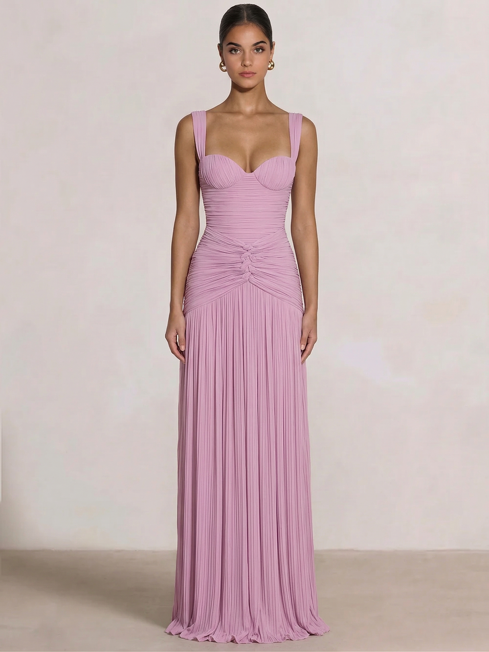 A Line/Princesses Prom Dresses Ruched Chiffon Spaghetti Straps Floor-Length Formal Dress Wedding Guest Ruched