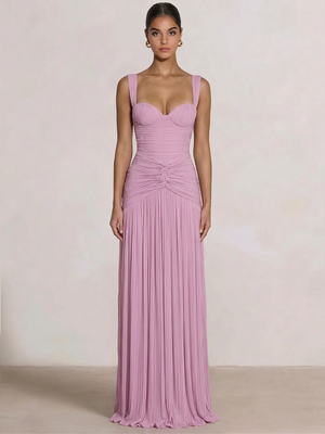 A Line/Princesses Prom Dresses Ruched Chiffon Spaghetti Straps Floor-Length Formal Dress Wedding Guest Ruched