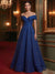 A-Line/Princess Evening Dress Wedding Party Ruched Floor Length Off The Shoulder Sparkle Formal Mother Of The Bride Dresses With Glitter