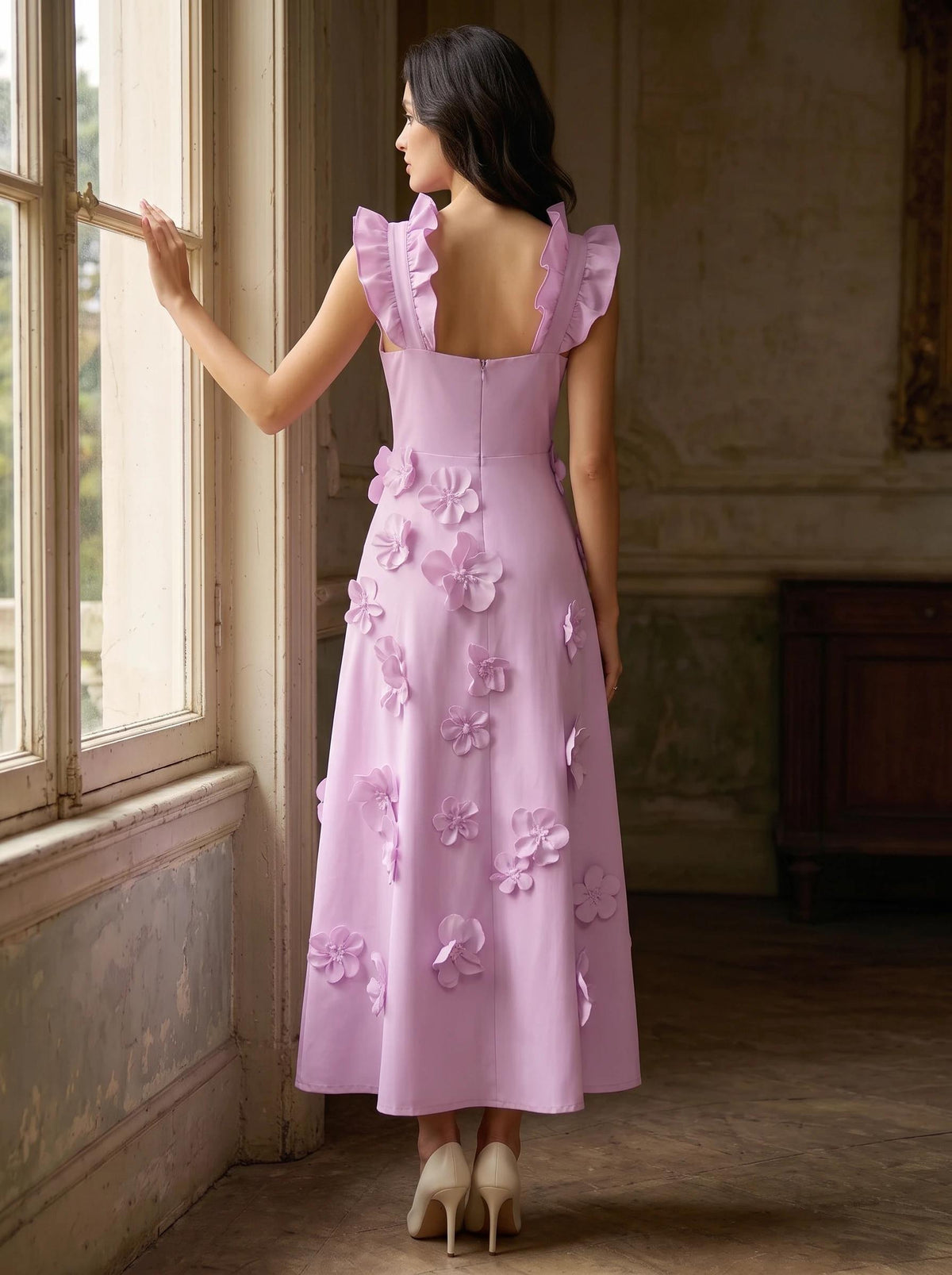 A Line/Princesses Cocktail Dress Floral Sleevelss Ankle-Length Dress Boat Neck With 3D Floral