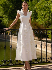 A Line/Princesses Cocktail Dress Floral Sleevelss Ankle-Length Dress Boat Neck With 3D Floral