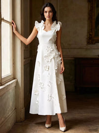A Line/Princesses Cocktail Dress Floral Sleevelss Ankle-Length Dress Boat Neck With 3D Floral
