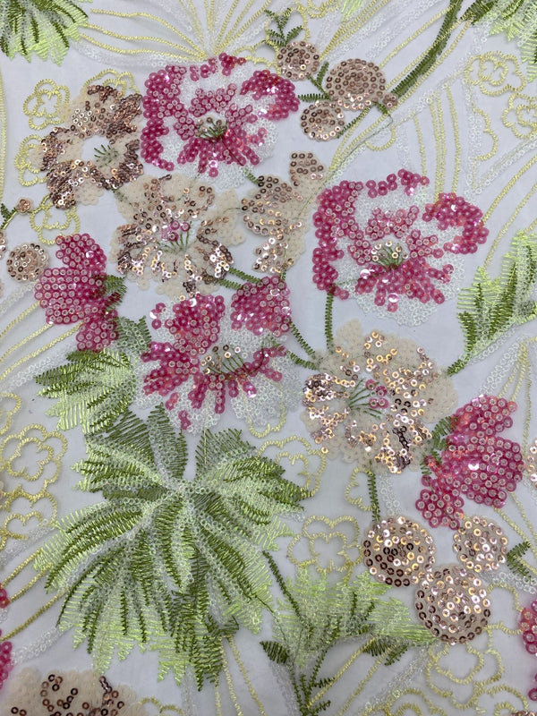 A-Line/Princess Long Prom Dresses Sparkly Pink Floral Strapless Floor-Length Beads Formal Gowns