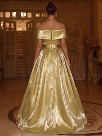 A-Line/Princess Satin Evening Gown Elegant Formal Dress Formal Floor Length Sleeveless Off The Shoulder With High Slit