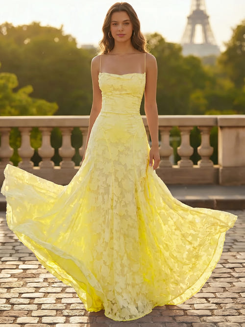 Pink A-Line Prom Dresses Lace Floral Spaghetti Straps Long Wedding Guest Dress Floor Length