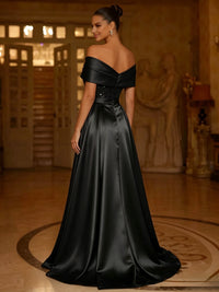 Sequin Mermaid / Trumpet Evening Gown With Detachable Overskirt Elegant Dress Formal Wedding Floor Length Short Sleeves Off Shoulder Sequined