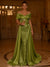 Sequin Mermaid / Trumpet Evening Gown With Detachable Overskirt Elegant Dress Formal Wedding Floor Length Short Sleeves Off Shoulder Sequined