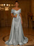 Sequin Mermaid / Trumpet Evening Gown With Detachable Overskirt Elegant Dress Formal Wedding Floor Length Short Sleeves Off Shoulder Sequined