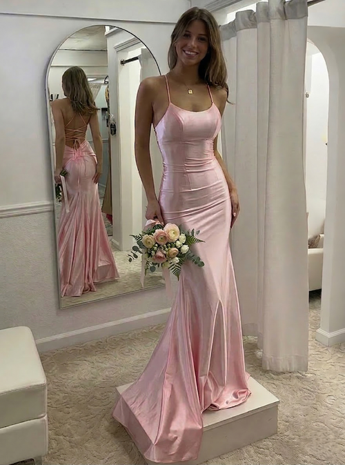 Trumpet/Mermaid Prom Dresses Satin Halter Elegant Corset Floor-length Sleeveless Long Prom Dresses