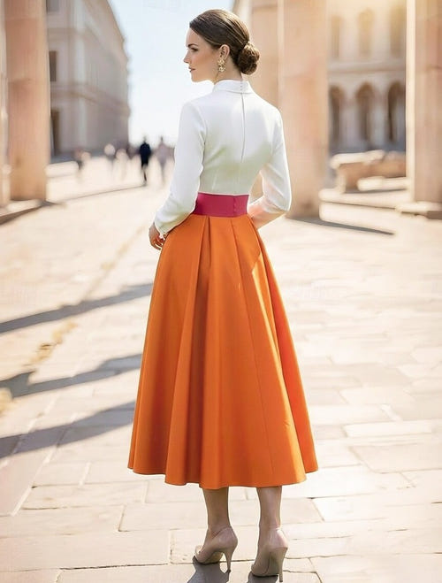 A-Line/Princess Cocktail Dress Shirt Collar V Neck Long Sleeves Colorblock Mother Of The Bride Dresses United States 250th Anniversary