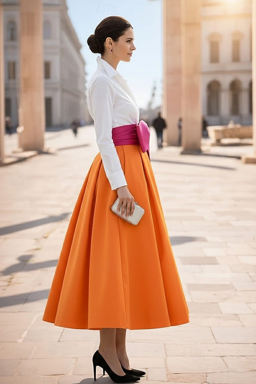 A-Line/Princess Cocktail Dress Shirt Collar V Neck Long Sleeves Colorblock Mother Of The Bride Dresses United States 250th Anniversary