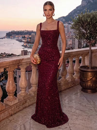 Trumpet/Mermaid Long Prom Dress Spaghetti Straps Floor-Length Long Sparkle Corset Prom Dress Evening Dress With Beads Sequins