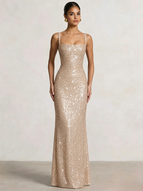 Trumpet/Mermaid Long Prom Dress Spaghetti Straps Floor-Length Long Sparkle Corset Prom Dress Evening Dress With Beads Sequins