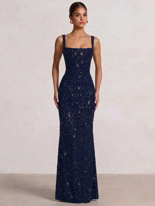 Trumpet/Mermaid Long Prom Dress Spaghetti Straps Floor-Length Long Sparkle Corset Prom Dress Evening Dress With Beads Sequins