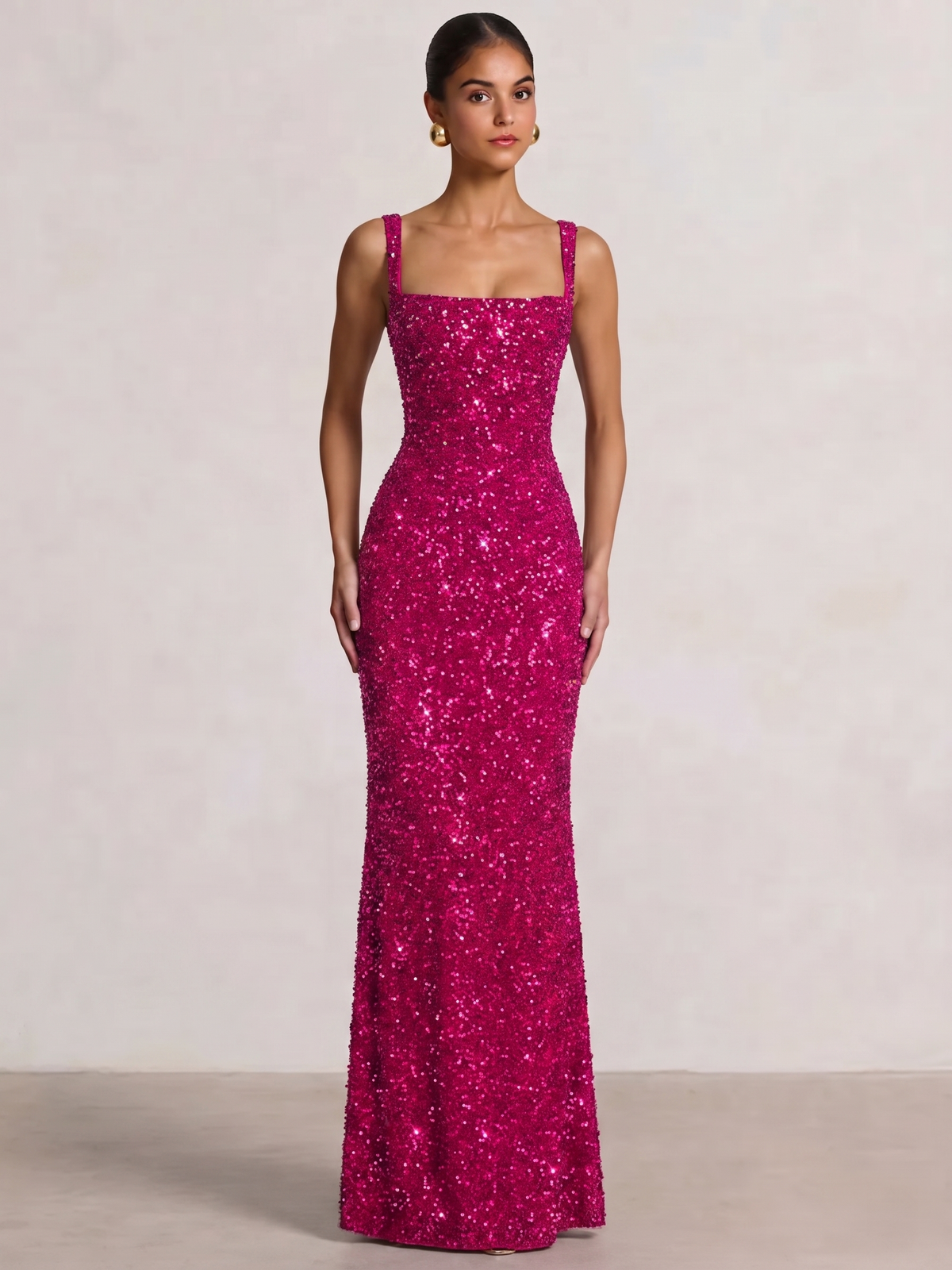 Nafori Fuchsia Trumpet/Mermaid Long Prom Dress Spaghetti Straps Floor-Length Long Sparkle Corset Prom Dress Evening Dress With Beads Sequins 2026