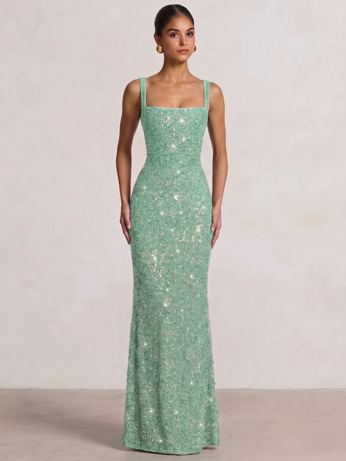 Trumpet/Mermaid Long Prom Dress Spaghetti Straps Floor-Length Long Sparkle Corset Prom Dress Evening Dress With Beads Sequins