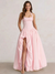 A-Line/Princess Long Pink Prom Dresses Basque Waist Stretch Halter Neck Floor-Length Side Split With Pleats&Back Lace-Up Wedding Guest Dresses