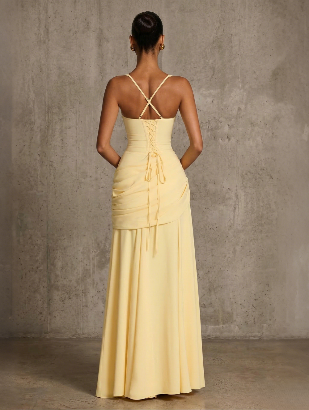 A Line/Princesses Prom Dresses Ruched Chiffon Spaghetti Straps Floor-Length Formal Dress Wedding Guest