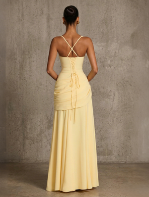 A Line/Princesses Prom Dresses Ruched Chiffon Spaghetti Straps Floor-Length Formal Dress Wedding Guest