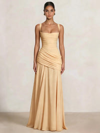 A Line/Princesses Prom Dresses Ruched Chiffon Spaghetti Straps Floor-Length Formal Dress Wedding Guest