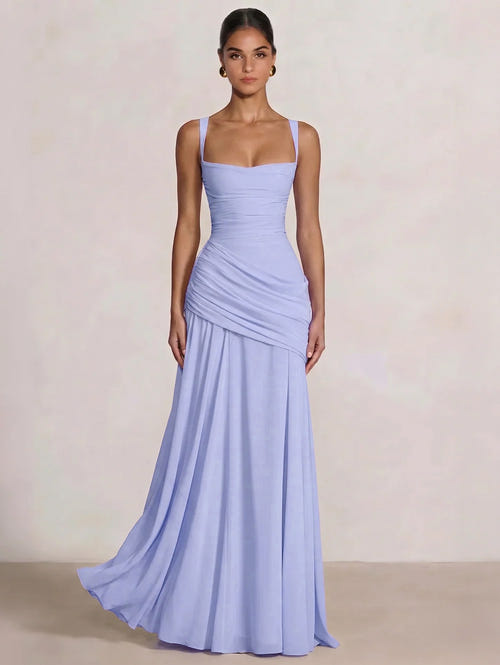 A Line/Princesses Prom Dresses Ruched Chiffon Spaghetti Straps Floor-Length Formal Dress Wedding Guest