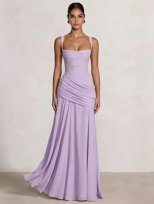 A Line/Princesses Prom Dresses Ruched Chiffon Spaghetti Straps Floor-Length Formal Dress Wedding Guest
