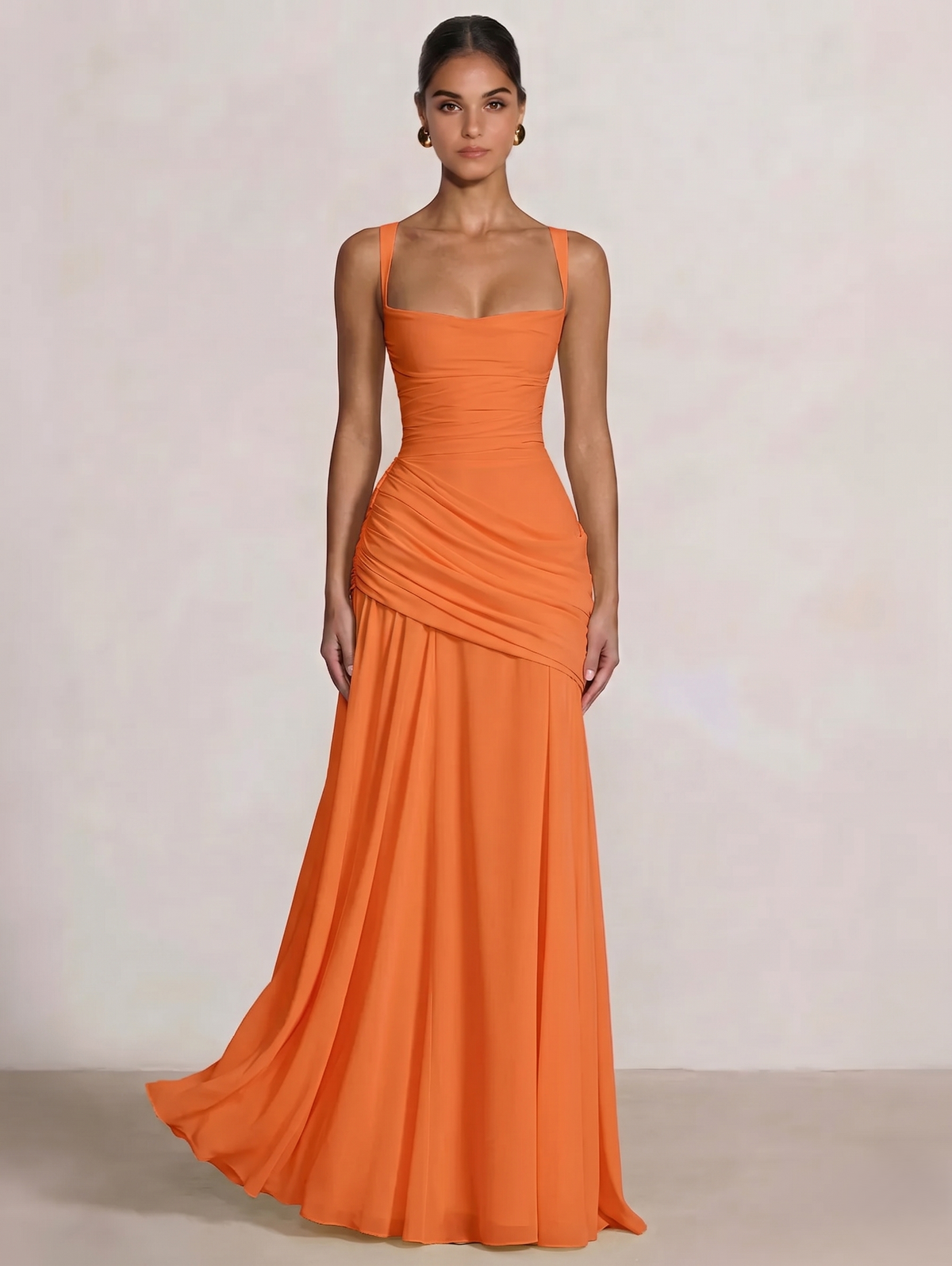 A Line/Princesses Prom Dresses Ruched Chiffon Spaghetti Straps Floor-Length Formal Dress Wedding Guest