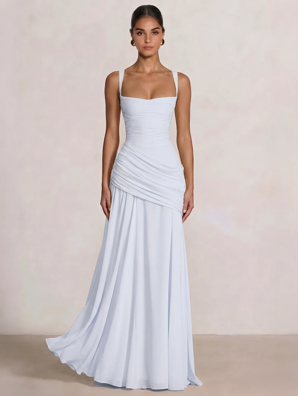 A Line/Princesses Prom Dresses Ruched Chiffon Spaghetti Straps Floor-Length Formal Dress Wedding Guest