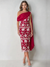 Sheath Cocktail Dress Elegant Floral Embroidery Dress Tea Length One Shoulder Wedding Guest Dress with Pocket Cape