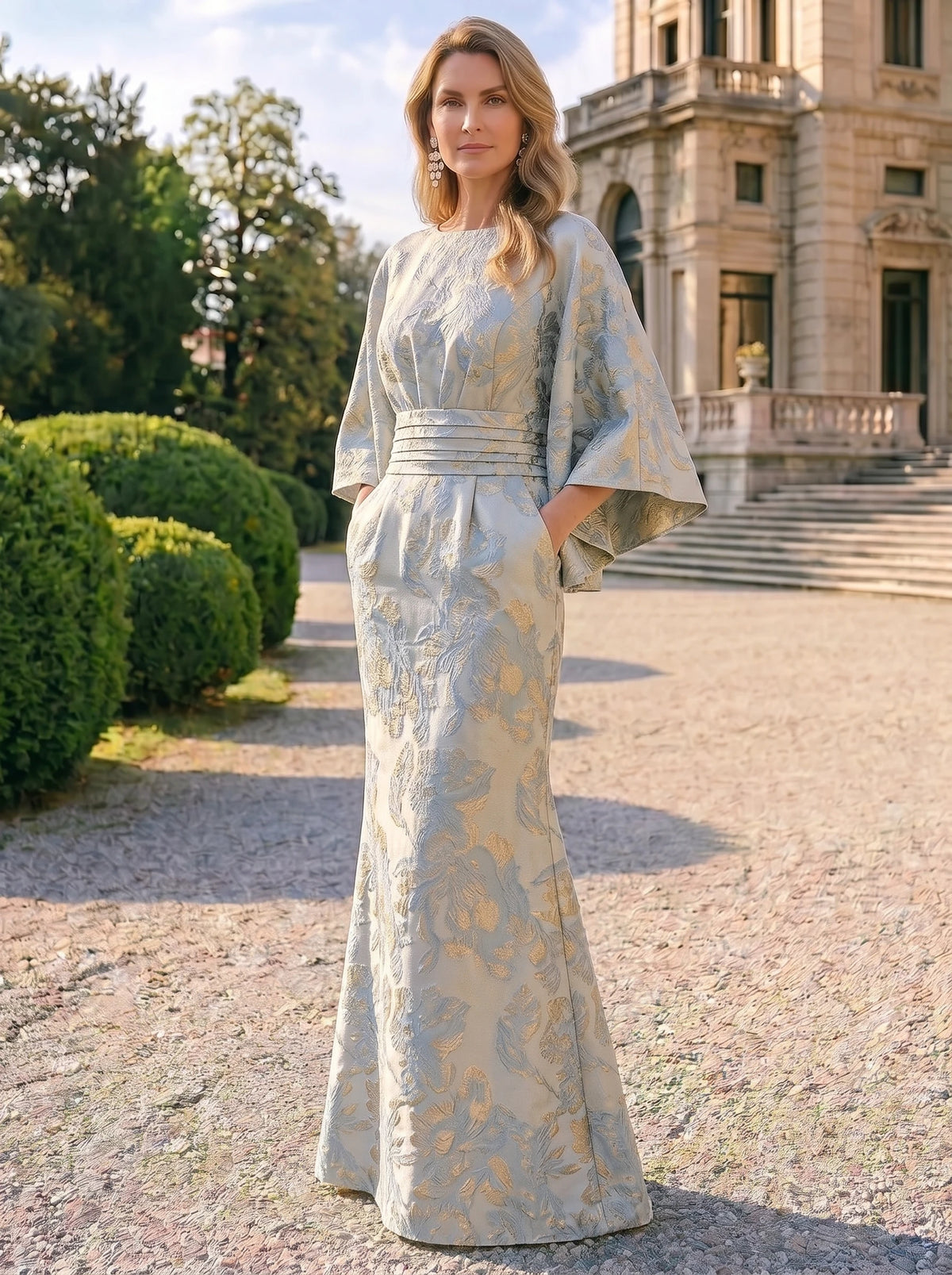 Nafori Light Green Sheath Mother Of The Bride Dress Elegant Formal Gown Wedding Guest Floor Length Sleeve Pocket Jacquard Dresses 2026