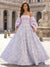 Ball Gown Elegant Evening Dresses Prom Dresses Printed Satin Long Sleeves Floor-Length Off-The-Shoulder Strapless Wedding Guest