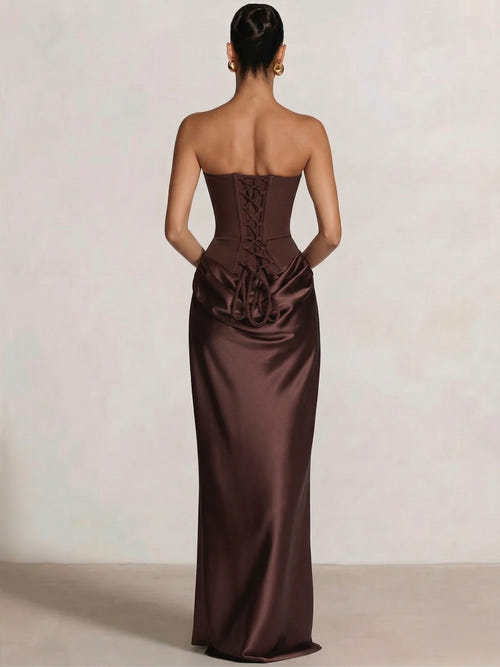 Sheath Column Wedding Guest Dresses Long Prom Corset Ruched Dress Floor-Length Long Satin Evening Dress With Detachable Scarf