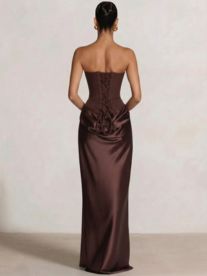 Sheath Column Long Prom Corset Ruched Dress Floor-Length Long Satin Evening Dress With Scarf